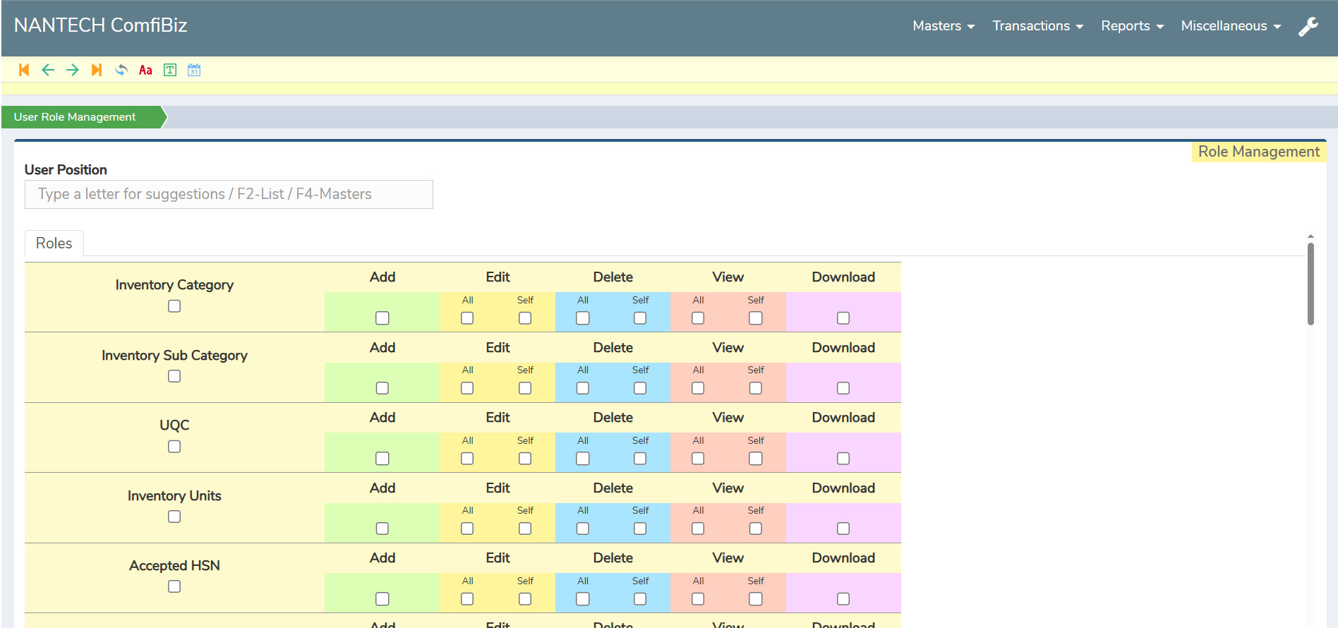 Master User Role Management